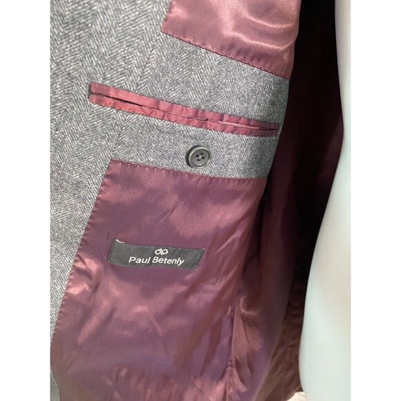 Paul Betenly Lanificio Filarte 100% Wool Gray Herringbone Jacket Coat 46R - Picture 3 of 11